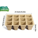 15pcs Pulp Seedling Cups 12 Compartments Nursery Incubators Plant Grow Trays - Side View