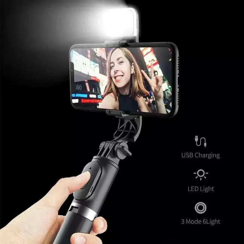 Wireless Bluetooth Selfie Stick Tripod with Remote Control for Phones 6 in 1 - Black