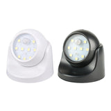 Battery Powered LED Motion Sensor Light Indoor Outdoor Wall Security 360 Degree - Black - Front View