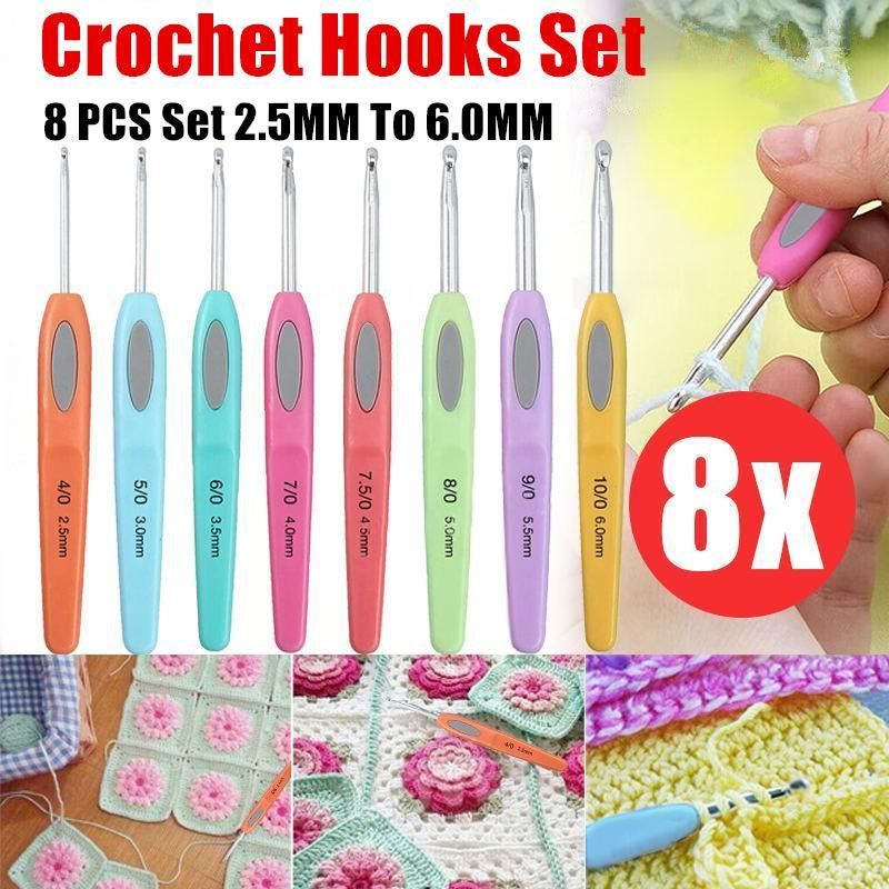 8X Rsi Sewing Tool Crochet Hooks Kit Yarn Knitting Needles Ergonomic Grip Set
