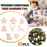 Wooden Christmas Hanging Ornament for Tree DIY Craft Decoration 10pcs - Bell - Front View