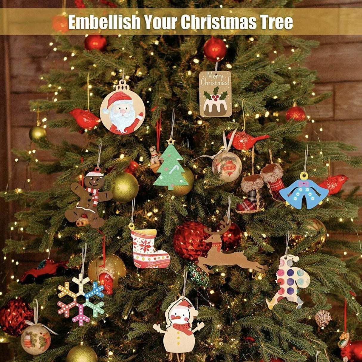 Wooden Christmas Hanging Ornament for Tree DIY Craft Decoration 10pcs - Heart