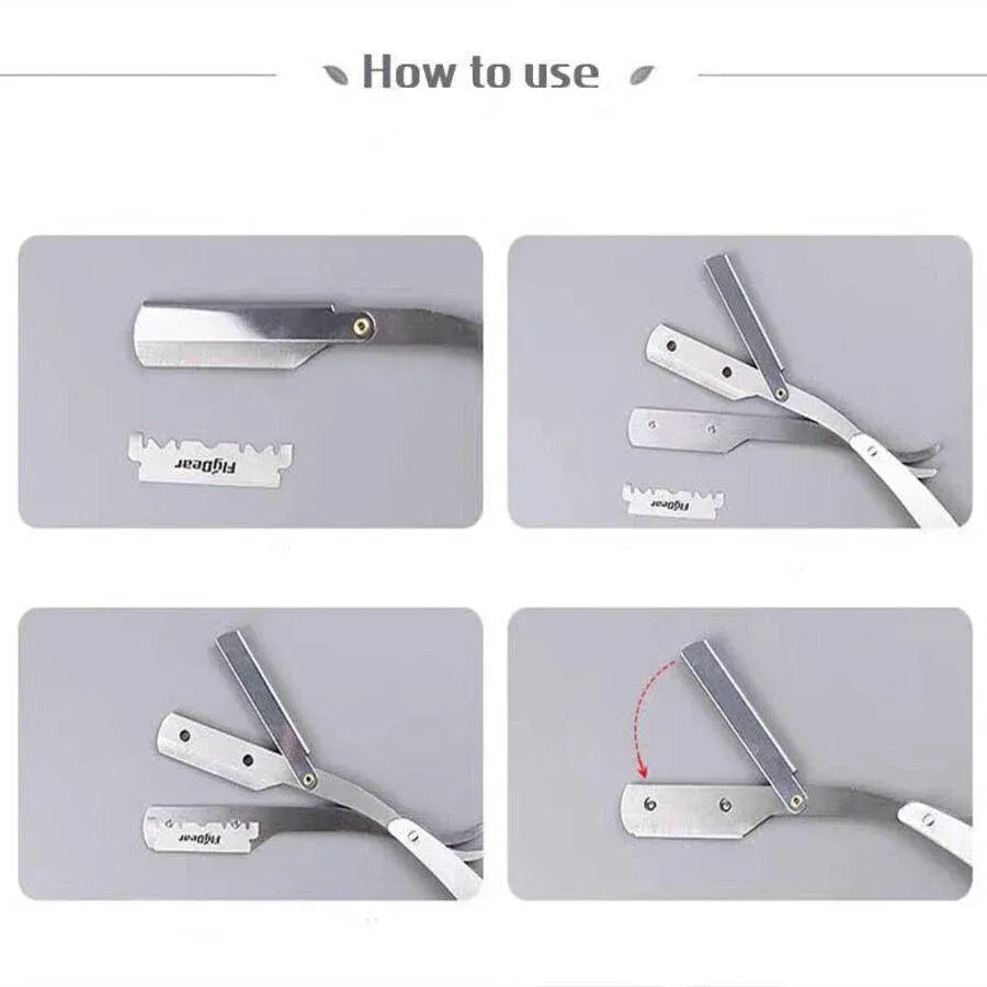 Sharp Barber Salon Straight Cut Throat Shaving Razor Shavette Rasoirs with 10 Blades