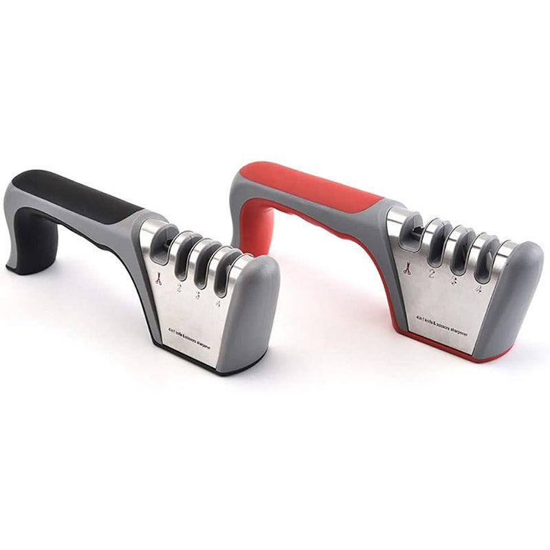 Four Stage Knife Sharpener Multifunction Kitchen Blade Sharpening Tool Quick Use - Red