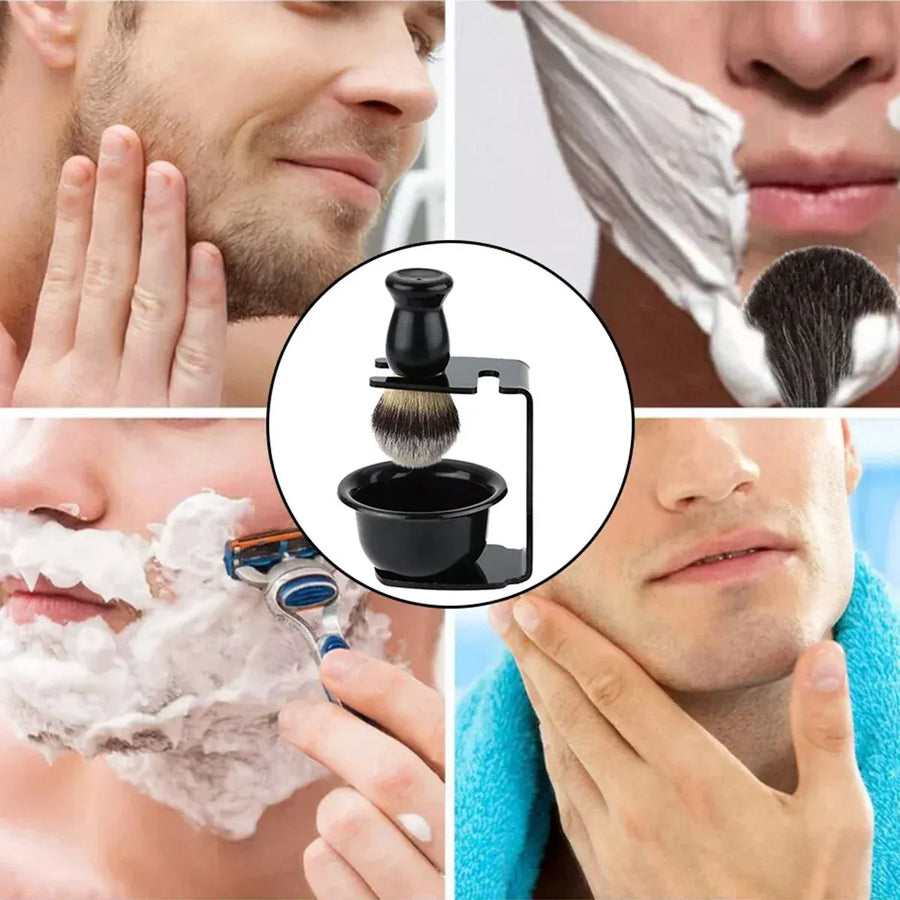 3 in 1 Shaving Brush Kit with Razor Holder Stand and Bowl for Men