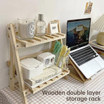 Natural Wood Two-Tier Desktop Shelf
