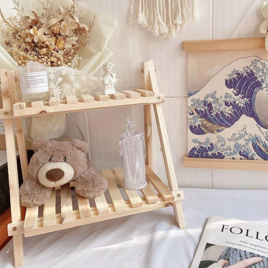 Natural Wood Two-Tier Desktop Shelf