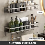 Suction Cup Storage Rack Bathroom Wall Mounted Organizer Shower Toiletry Holder - 30cm-With hook and rod