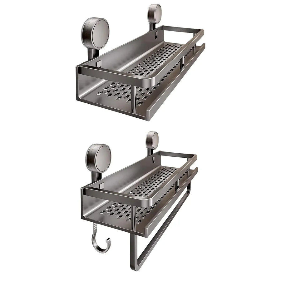 Suction Cup Storage Rack Bathroom Wall Mounted Organizer Shower Toiletry Holder - 30cm-With hook and rod
