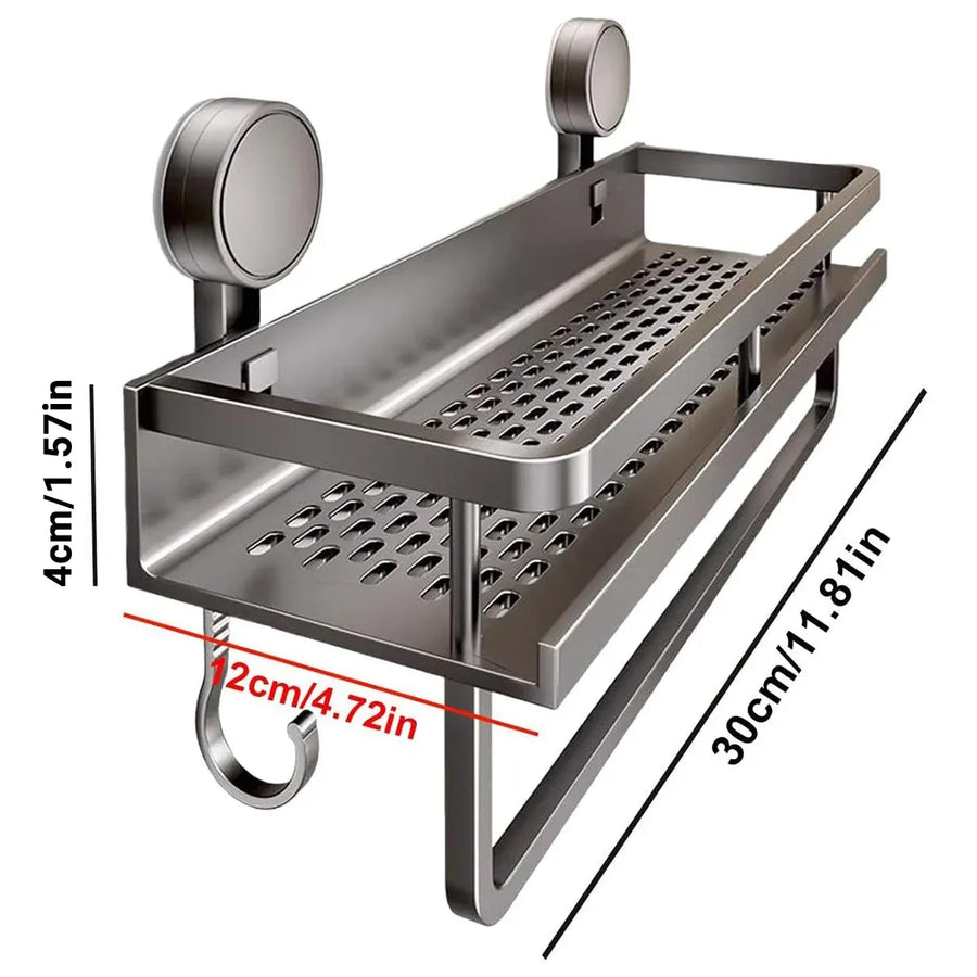Suction Cup Storage Rack Bathroom Wall Mounted Organizer Shower Toiletry Holder - 30cm-With hook and rod