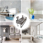 Suction Cup Storage Rack Bathroom Wall Mounted Organizer Shower Toiletry Holder - 30cm-With hook and rod