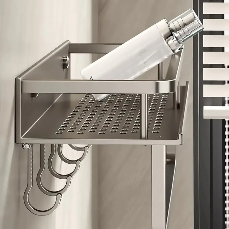 Suction Cup Storage Rack Bathroom Wall Mounted Organizer Shower Toiletry Holder - 30cm-With hook and rod
