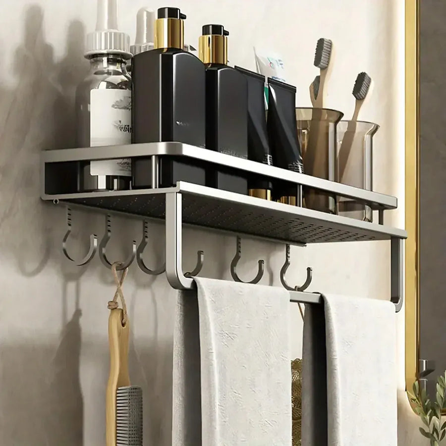 Suction Cup Storage Rack Bathroom Wall Mounted Organizer Shower Toiletry Holder - 30cm-With hook and rod