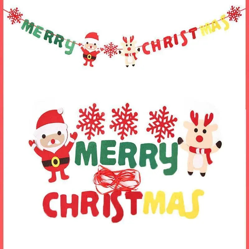 Merry Christmas Banner Felt Santa Reindeer Garland Hanging Decoration 2.8M