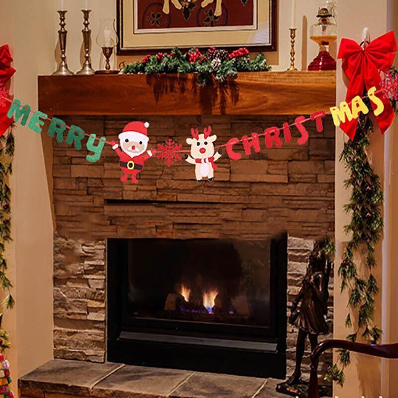 Merry Christmas Banner Felt Santa Reindeer Garland Hanging Decoration 2.8M