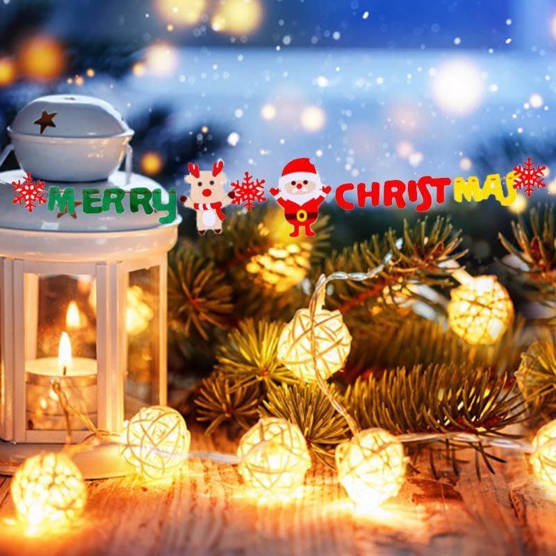 Merry Christmas Banner Felt Santa Reindeer Garland Hanging Decoration 2.8M
