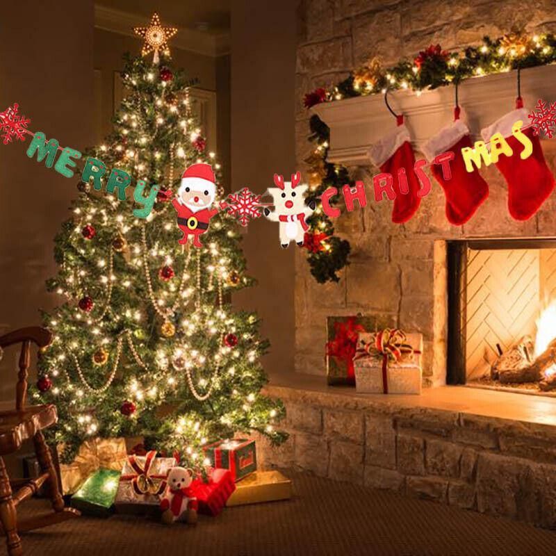 Merry Christmas Banner Felt Santa Reindeer Garland Hanging Decoration 2.8M