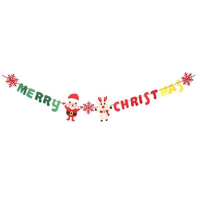 Merry Christmas Banner Felt Santa Reindeer Garland Hanging Decoration 2.8M
