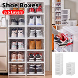 Easy Assemble Shoe Box Foldable Rack 3/6 Layers Storage Transparent Drawers - 3-Tier - Front View