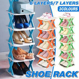 6/7 Tier Shoe Rack Space Saving Small Shoe Cabinet Storage Shelf Organizer - Blue-6 Layer