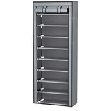 10 Tier Black Shoe Rack Dustproof Organiser Shoe Storage Cabinet for Home Use - Front View