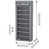 10 Tier Black Shoe Rack Dustproof Organiser Shoe Storage Cabinet for Home Use - Side View