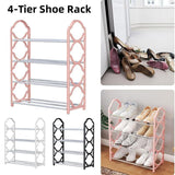 Four Layer Shoe Rack Storage Organizer Multi Tier Shoe Shelf for Entryway Closet - Pink - Front View