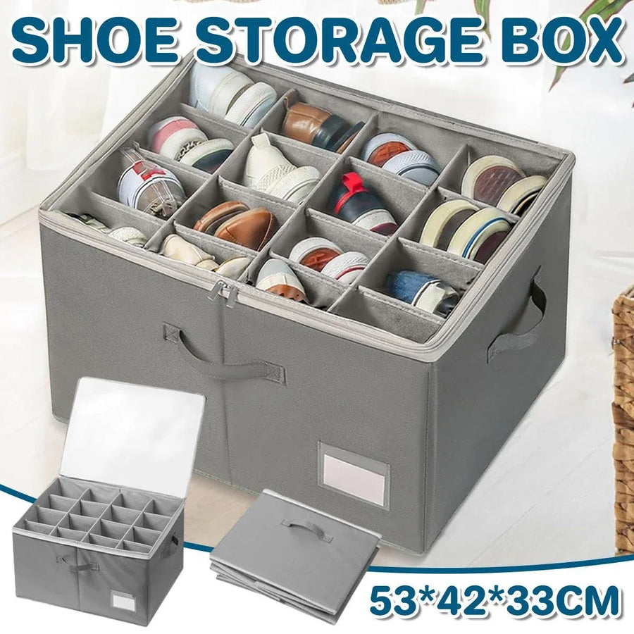 1-Piece Grey 16-Compartment Foldable Shoe Storage Organiser