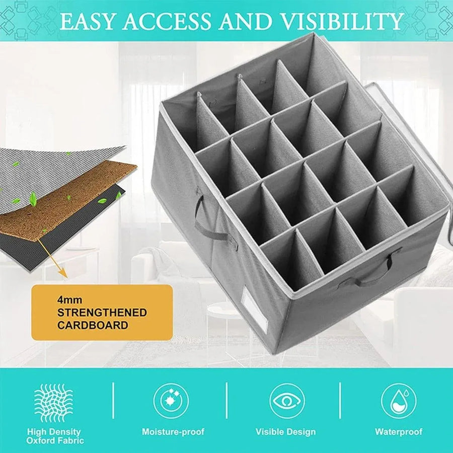 1-Piece Grey 16-Compartment Foldable Shoe Storage Organiser