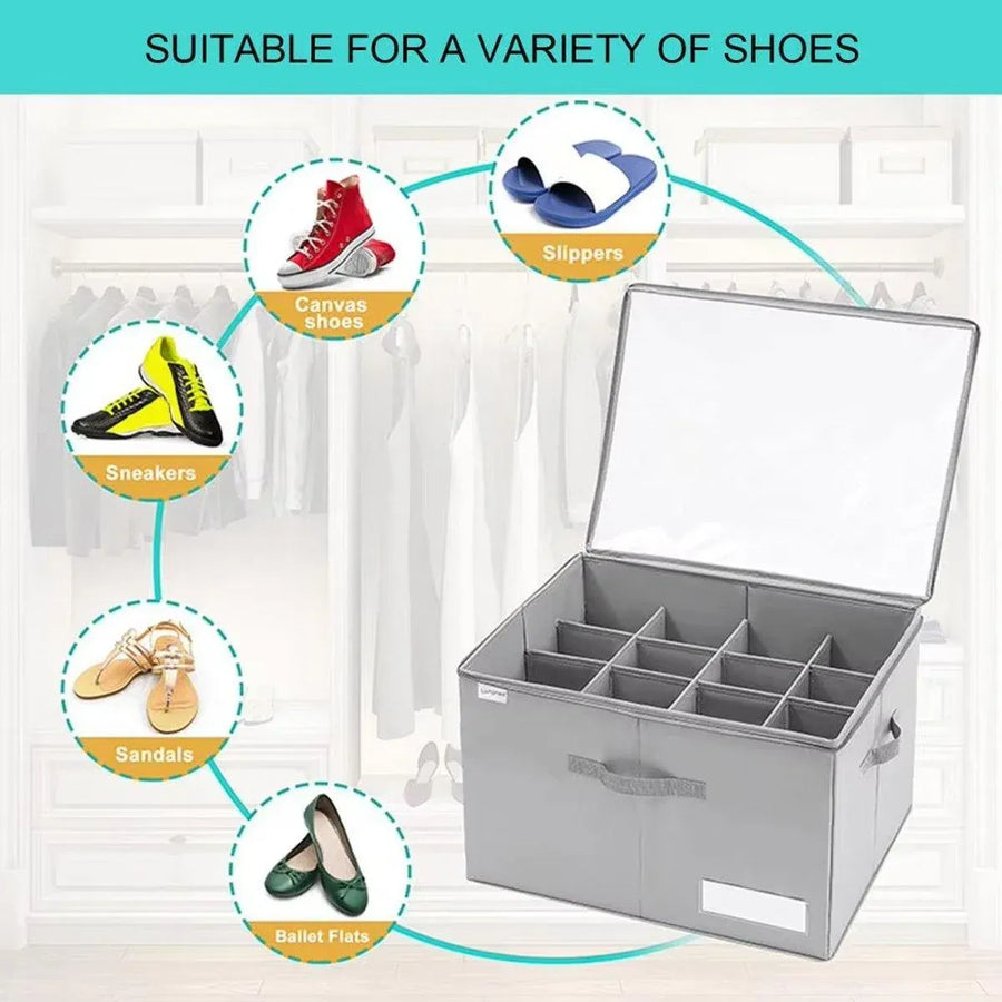 1-Piece Grey 16-Compartment Foldable Shoe Storage Organiser