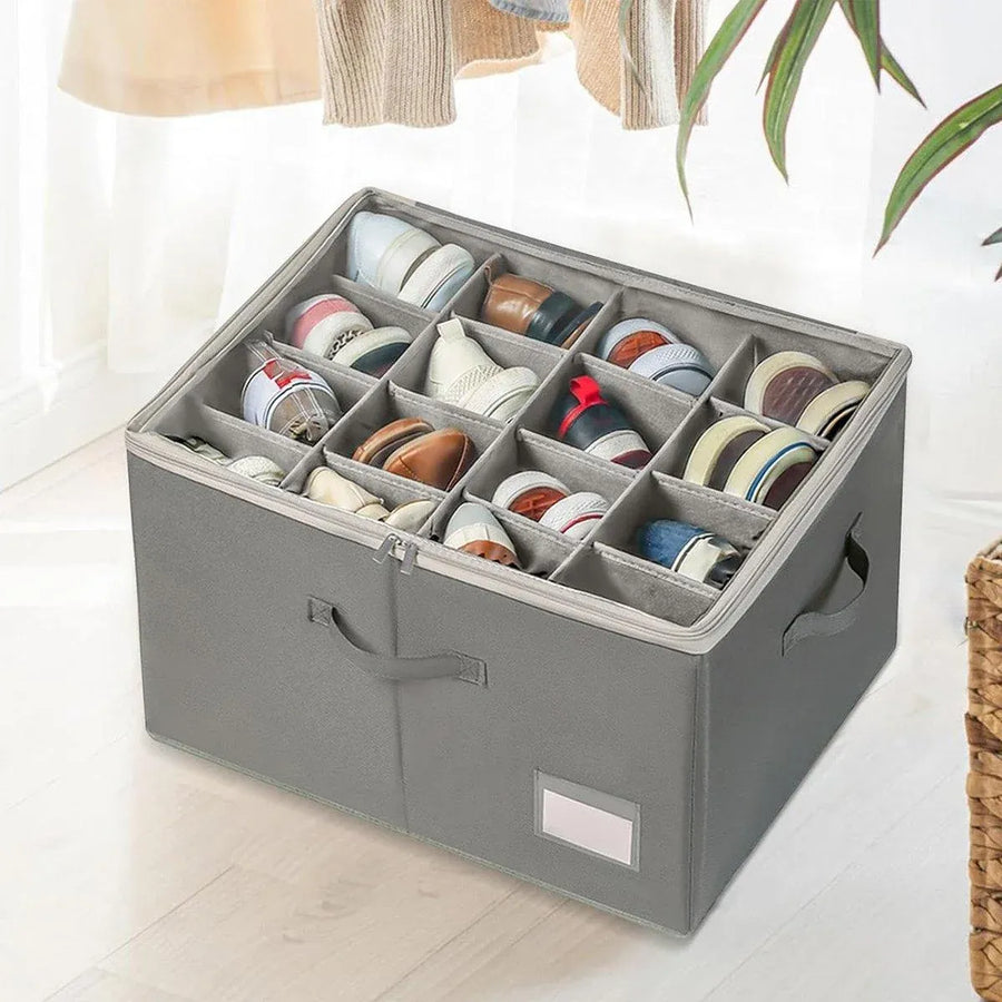 1-Piece Grey 16-Compartment Foldable Shoe Storage Organiser