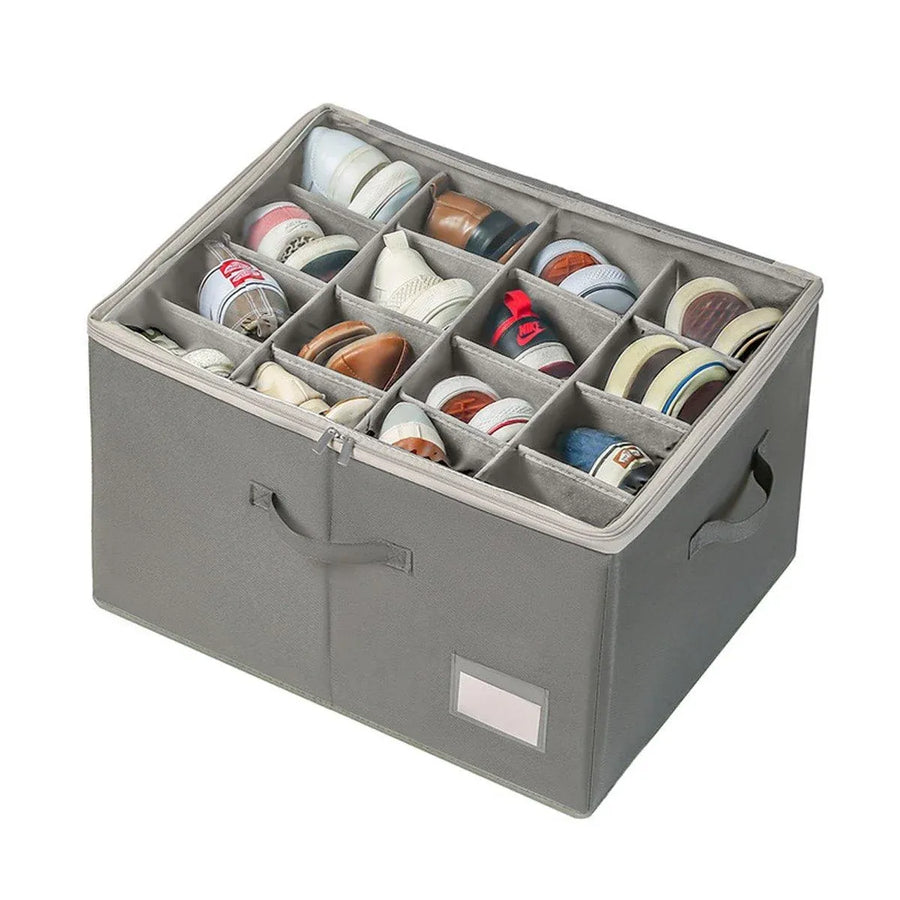 1-Piece Grey 16-Compartment Foldable Shoe Storage Organiser