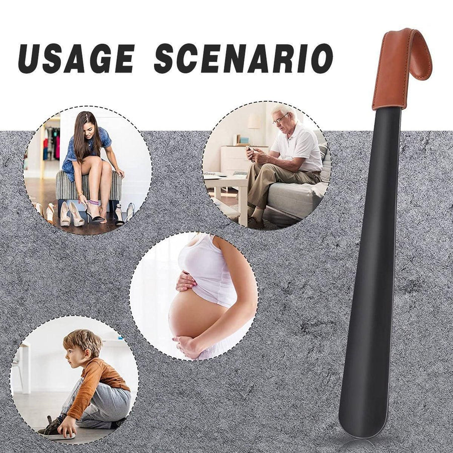 Long Handle Shoe Horn 42 cm Black with Brown Handle Sleeve, 1 Piece