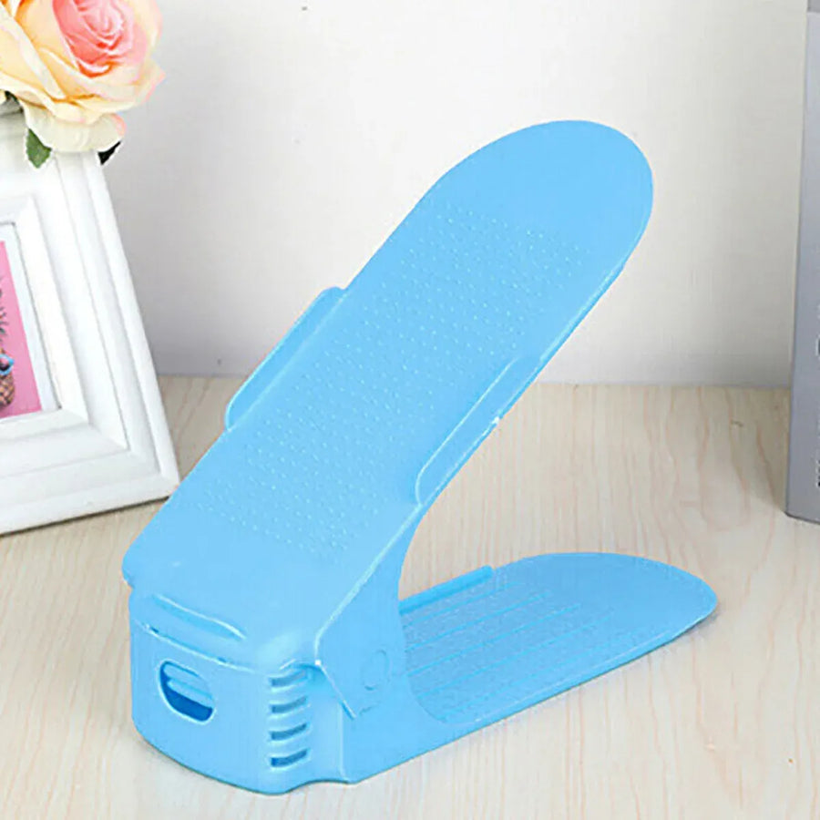 20X Shoe Rack Display Case Box Adjustable Slots Organizer Storage Holder - Blue