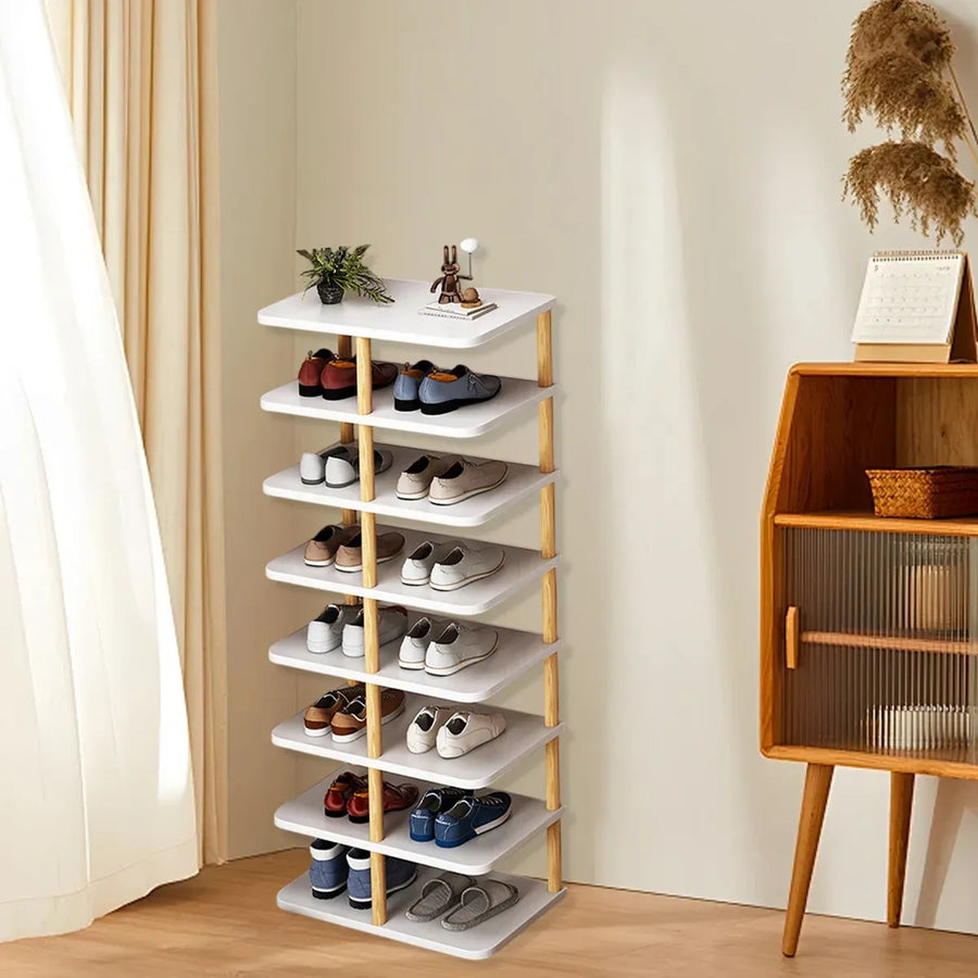 8 Tiers Shoe Rack Wood Vertical Space Saving Narrow Shoe Rack Storage 14 Pairs