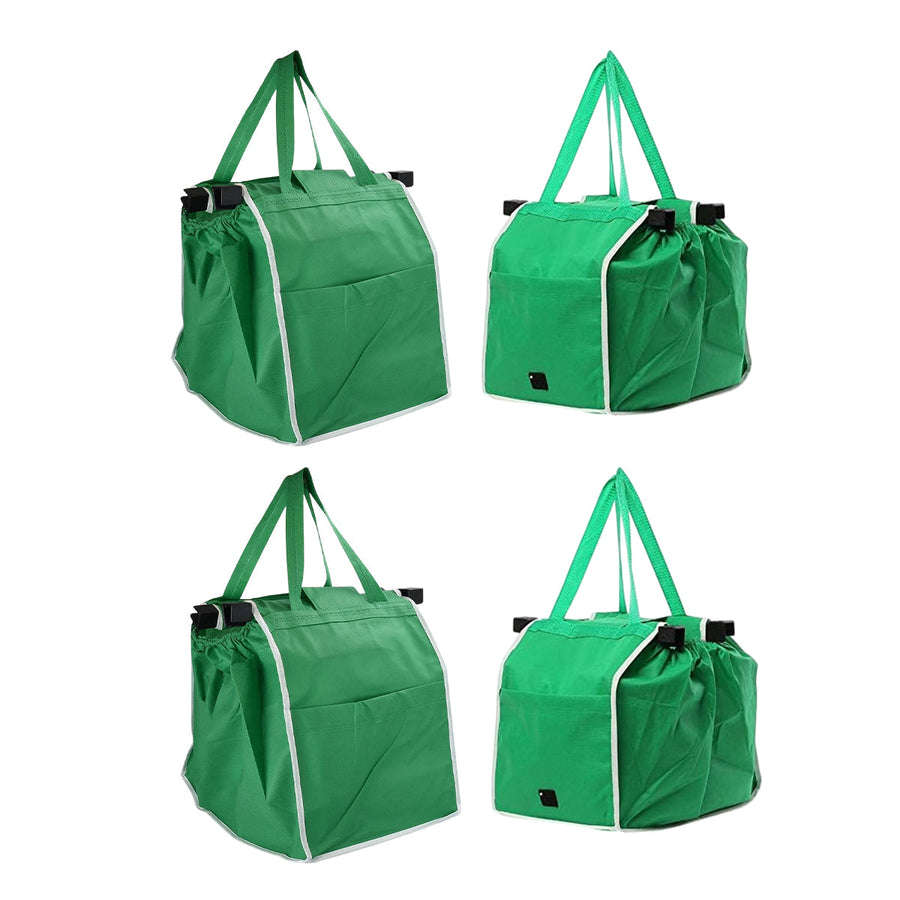 4 x Reusable Supermarket Shopping Trolley Clip-on Large Foldable Grab Handle Bag