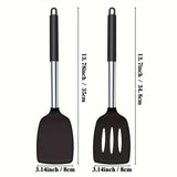 2pcs Silicone Cooking Utensils Stir Fry Spatula Kitchen Tools Non Stick Cookware - Grey - Side View