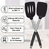 2pcs Silicone Cooking Utensils Stir Fry Spatula Kitchen Tools Non Stick Cookware - Grey - 45-Degree Angle