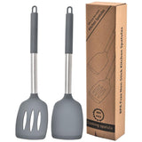 2pcs Silicone Cooking Utensils Stir Fry Spatula Kitchen Tools Non Stick Cookware - Grey - Rear View