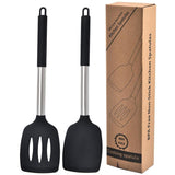 2pcs Silicone Cooking Utensils Stir Fry Spatula Kitchen Tools Non Stick Cookware - Grey - Close-Up Angle