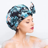 Woman Shower Cap Reusable Long Hair Large Turban Bathroom Waterproof Hair Cap - Black Background - Extra Image