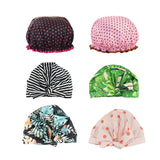 Woman Shower Cap Reusable Long Hair Large Turban Bathroom Waterproof Hair Cap - Black Background - Front View