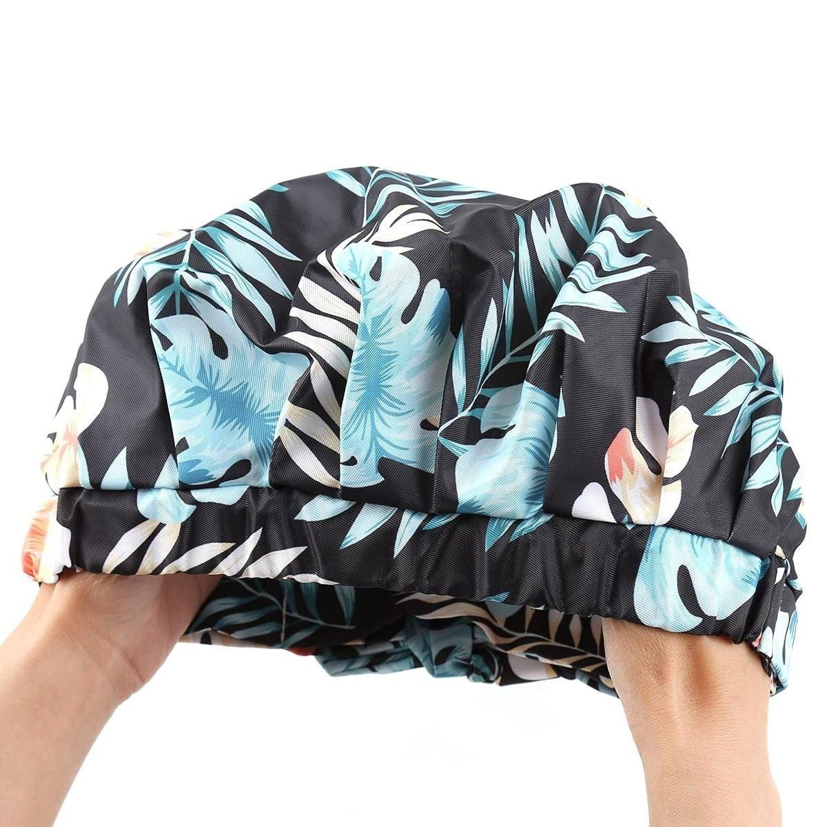 Woman Shower Cap Reusable Long Hair Large Turban Bathroom Waterproof Hair Cap - Coconut Tree
