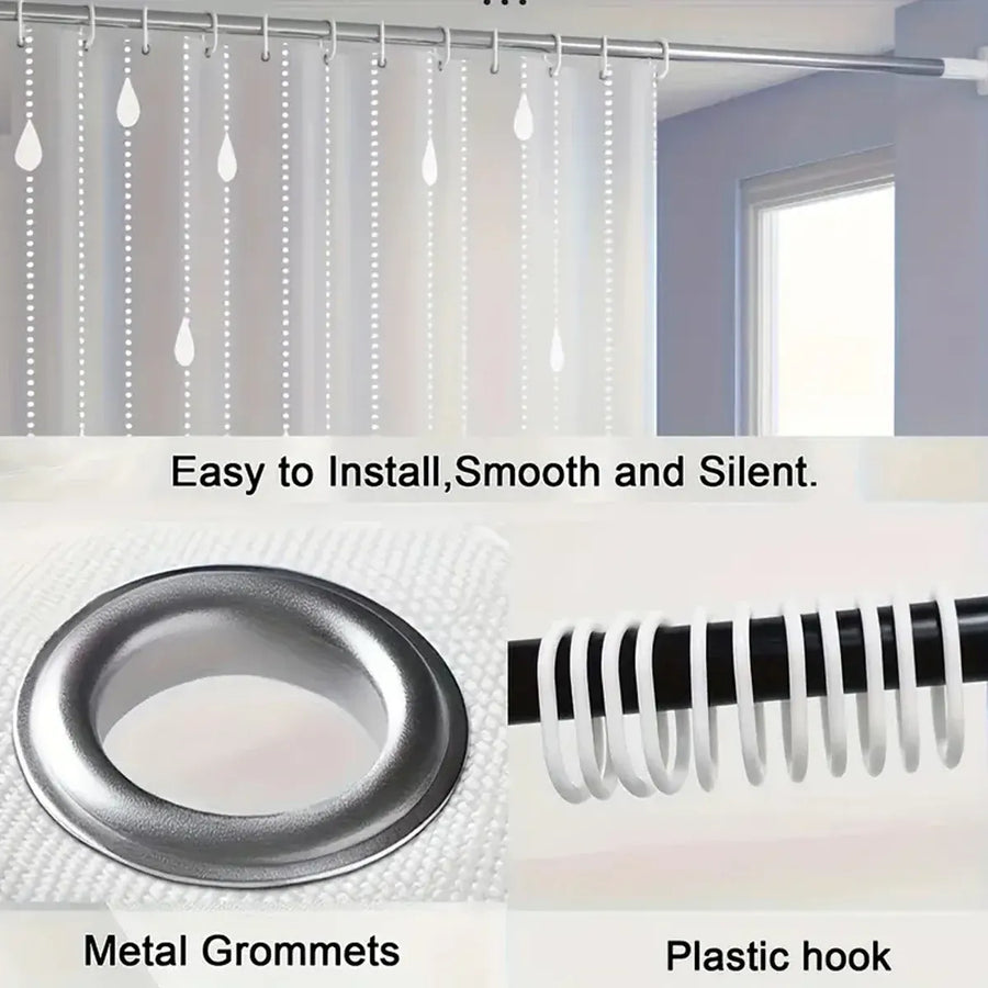 Shower Curtain Waterproof Quick-Dry Drill-Free with Hooks 200×180cm