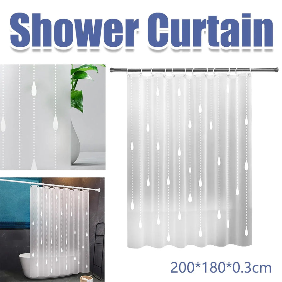 Shower Curtain Waterproof Quick-Dry Drill-Free with Hooks 200×180cm
