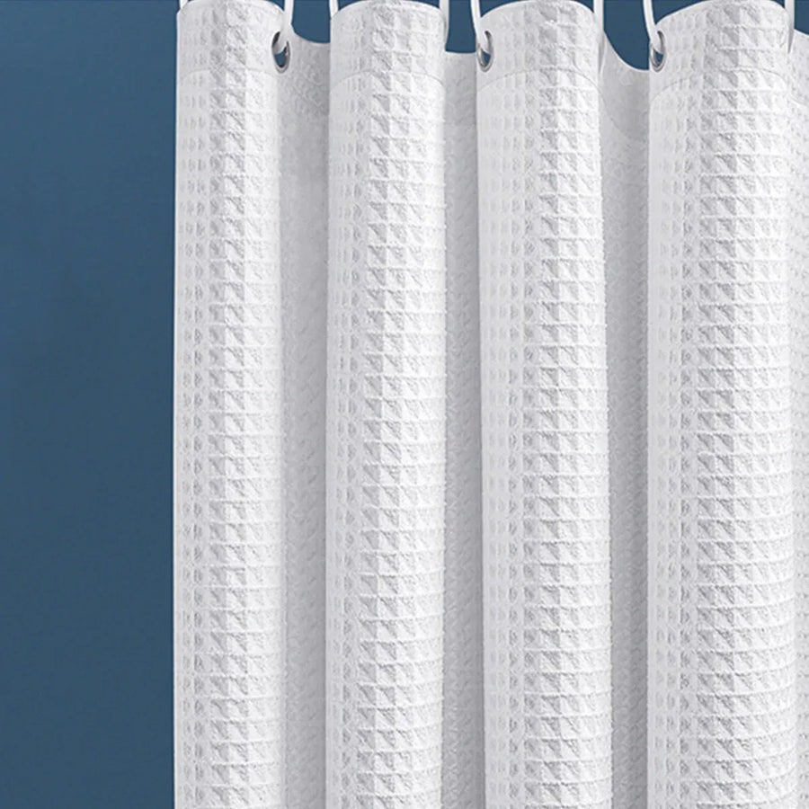 Cold White Waffle Shower Curtain Waterproof Bathroom Curtain Perforation Free