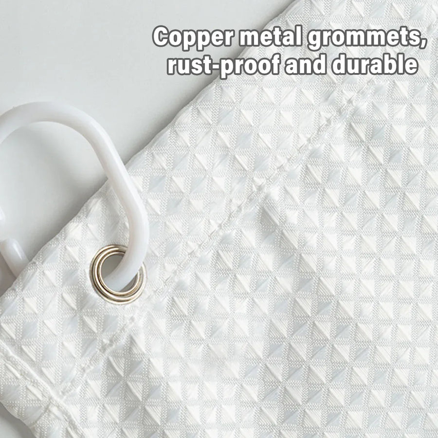 Cold White Waffle Shower Curtain Waterproof Bathroom Curtain Perforation Free