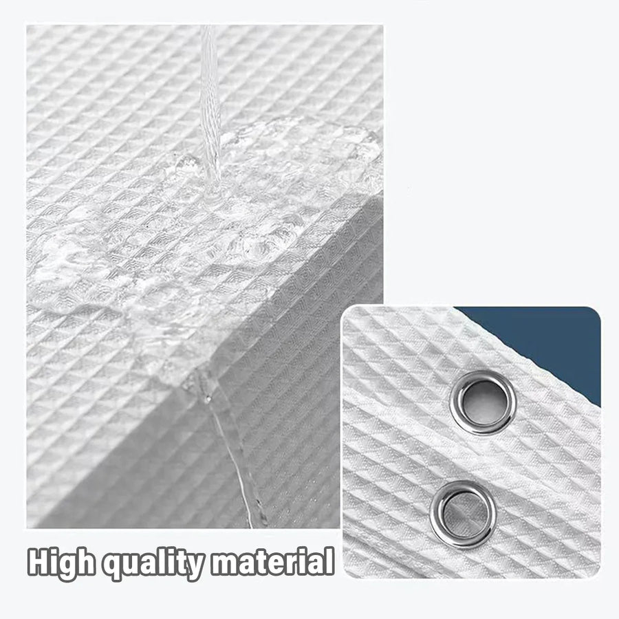 Cold White Waffle Shower Curtain Waterproof Bathroom Curtain Perforation Free