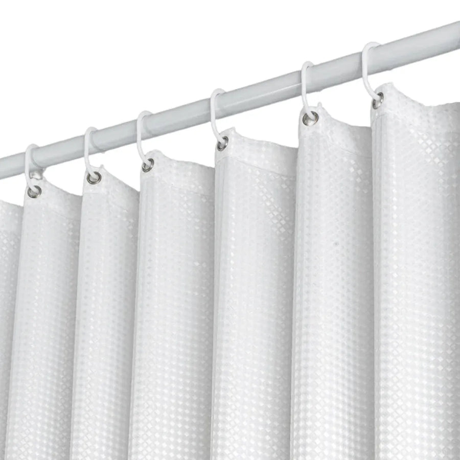 Cold White Waffle Shower Curtain Waterproof Bathroom Curtain Perforation Free