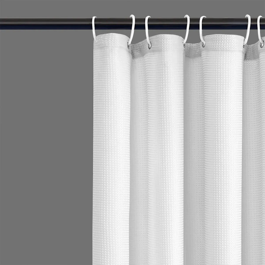 Cold White Waffle Shower Curtain Waterproof Bathroom Curtain Perforation Free